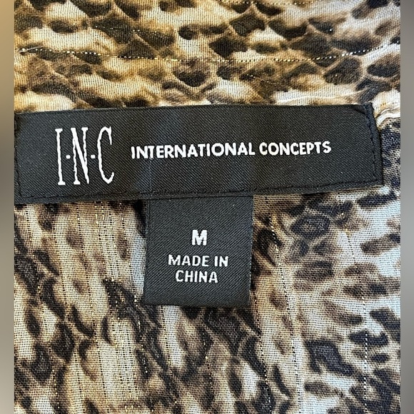 I-N-C - Office Wear Chic Animal Print Snake Pattern Blouse with Tie Neck Size M - Picture 3 of 4